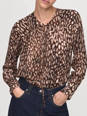Mango Satin Leopard Print Blouse with Bow